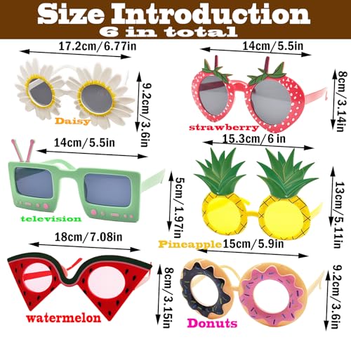 6pcs Hawaiian Party Sunglasses Funny Glasses Pairs Luau Party Sunglasses Party Favors for Summer Pool Beach Luau Theme Party Accessories Tropical Sunglasses Novelty Party Glasses Photo Booth Props