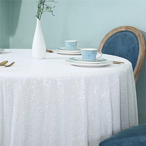 Zdada 120" Round Sparkly White Sequin Table Cloth Sequin Table Cloth,Cake Sequin Tablecloths, Sequin Linens for Wedding