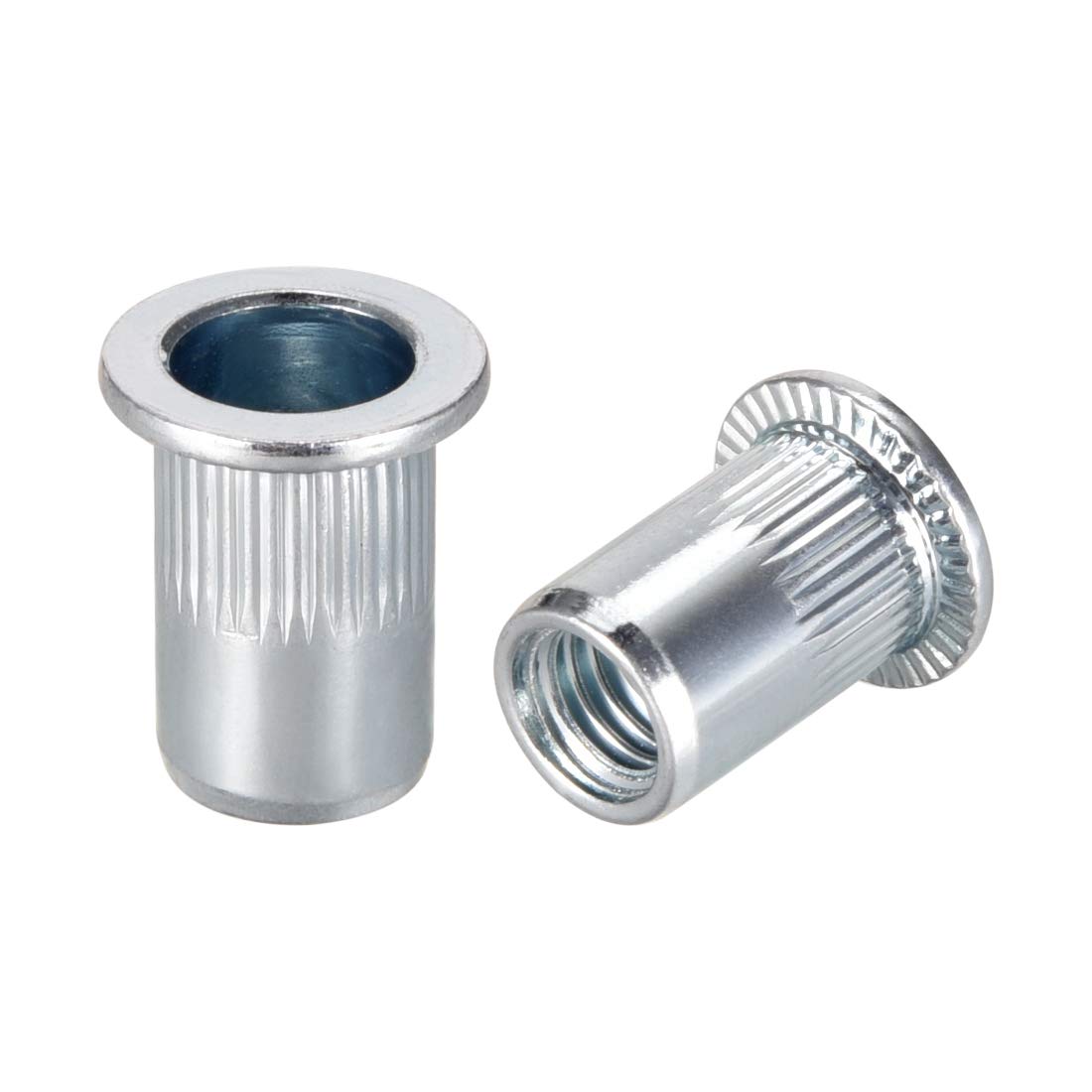 sourcing map M8 Carbon Steel Rivet Nuts Flat Head Insert White Zinc Plated 10 Pcs