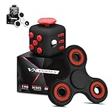 Vortex Spinners Prime Fidget Toy Set Of Upgraded Black High Speed Hand Spinner Toy And Black Soft Touch Fidget Cube In Premium Gift Box, 1-4 Min of Spin Time, Black