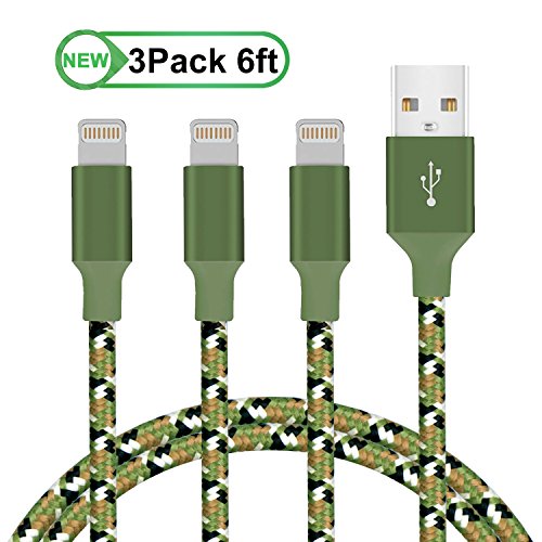 Lightning Cable, M-Better iPhone Charger 3PACK 6FT Nylon Braided 8 pin Charging Cables USB Charger Cord, Compatible for iPhone X 8 8 Plus 7 7 Plus 6 6 Plus iPad and more (Camouflage)