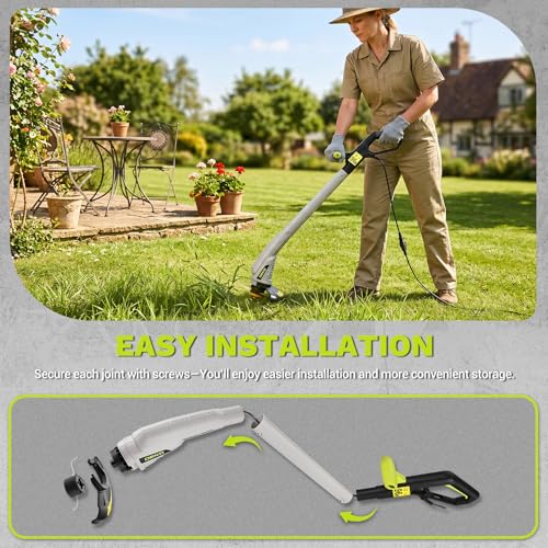DEKOPRO Tagliabordi Elettrico a Doppio Filo 250 W: Connettore Maschio Standard, Larghezza Taglio 23 cm, Inclusi 3 Bobine di Filo, Ideale per Prati, Giardini e Diserbatura Erbe Infestanti
