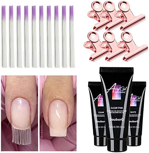 xxiaoTHAWxe Nail Fiberglass Set, Major Dijit Fiberglass Nail Extension Fibers Clamps UV Polygel Builder Gel Set