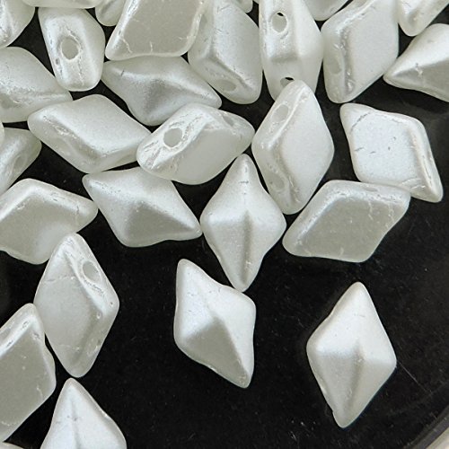 Czech Glass DiamonDuo, 2-Hole Diamond Shaped Beads 5x8mm, 10 Grams, White Airy Pearl