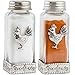 Rooster Salt and Pepper Shakers Gift Set - 2 Pieces | Glass Body & Stainless Steel Screw Off Cap & Base - Decorative Metal Base Unique Design | kitchen & Dining Decor (Rooster)