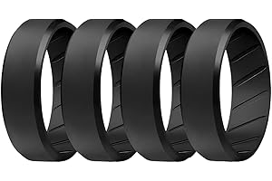ROQ Men's Silicone Rings, Single Beveled Edge - Mens Silicone Wedding Band & Rubber Engagement Ring for Men - Breathable Comfort Fit Silicone Rings for Him