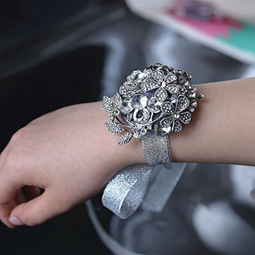 S_SSOY Bridesmaid Crystal Rhinestone Wrist Corsage Wristband Girl Bridal Bride Wrist Flower Corsage Flowers for Wedding Prom Homecoming Party Decor Pack of 1