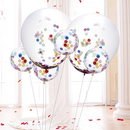 6 Pcs 36 Inches Confetti Balloons + 12 Pcs 12 Inches Clear Confetti Balloons with 50 g Multicolor Confetti for Wedding or Party Decorations