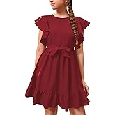 RETSUGO Girl Spring Summer Dresses Butterfly Sleeve Cotton A Line Ruffles School Dress for 6-14 Years Kids