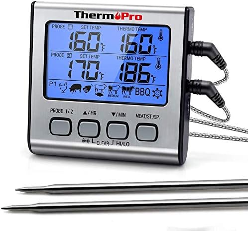 ThermoPro TP17 Digital Meat Thermometer Cooking Grill BBQ Thermometer with Dual Food Temperature Probes for Smoker Kitchen Oven Large LCD Backlight with Timer Alarm