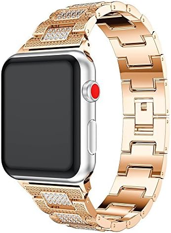 Amedve for Apple Watch Band 42mm, Alloy Crystal Rhinestone Diamond Watch Band Stainless Steel Bracelet Strap Wristband Band for Apple Watch Series 3, Series 2, Series 1, Sport, Edition (Rose Gold)