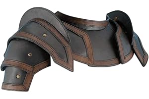 Armor Venue: Leather Shoulder Armor Pauldrons with Neck Guard Gorget Black Large