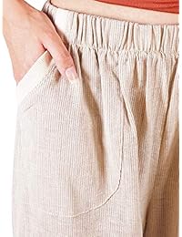 Pantalones de lino y algodón para dama, estilo casual, cintura elástica