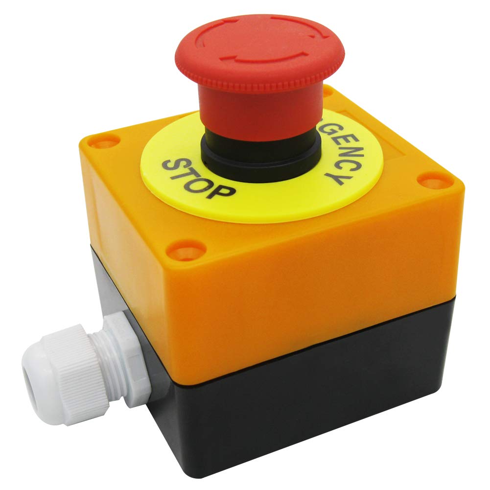 mxuteuk 22mm Red Mushroom Switch Station Box 1NC 1NO Red Mushroom Emergency Stop Push Button Switch Estop AC 660V 10A Switch Station Box，1 Year Warranty HB2-ES545-BOX-Y