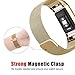 Fitbit Charge 2 Band, UMTELE Milanese Loop Stainless Steel Metal Bracelet Strap with Unique Magnet Lock, No Buckle Needed for Fitbit Charge 2 HR Fitness Tracker Gold Large