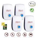 Pest Control Ultrasonic Repeller, Set of 4 Electronic Plug In Repellent with Nightlight for Insects and Rodents, Mice, Mosquitoes, Spiders, Ants, Rats, Roaches, Bugs, Non-toxic, Human Pets Safe