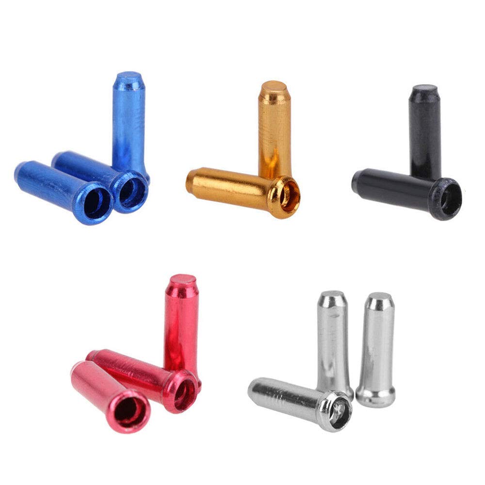 Saipor 180pcs Aluminum Alloy Bike Brake Cable Caps Shift Cable Gear Wire End Tips Crimps for Road Bike and Mountain Bicycle, 100pcs Silver+20 PCS for Each Color of Black Blue Golden Red