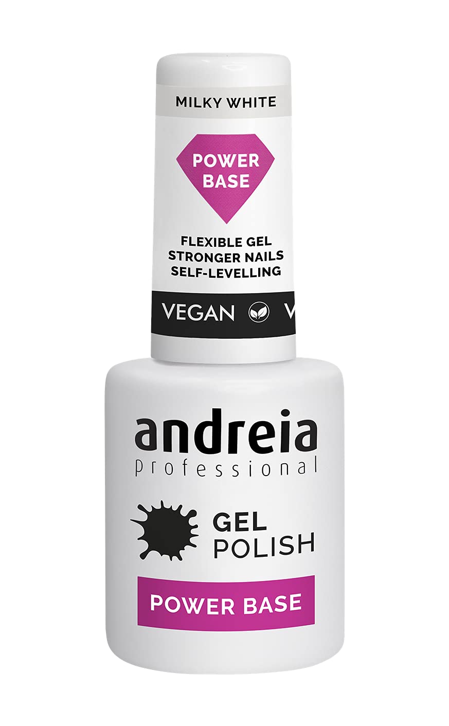 Andreia Professional Gel Nail Polish - High Viscosity Power Base for Stronger Nails - Builder Base for Small Nail Extensions - Vegan - Milky White - 10.5 ml
