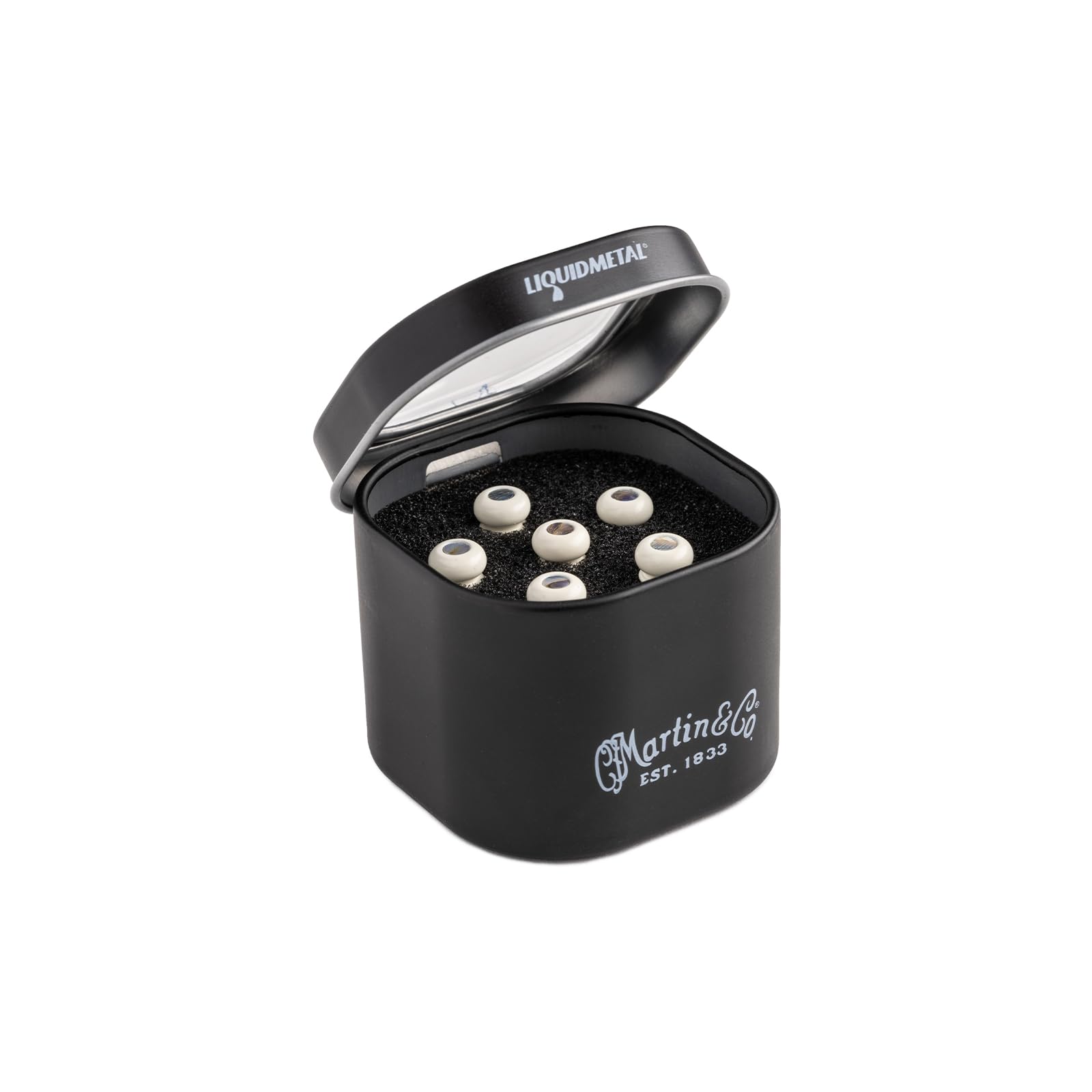 Photo 1 of LUXE BY MARTIN® Acoustic Guitar Bridge Pins – Bone with Pearl Inlay | Liquidmetal® Construction for Increased Volume and Sustain | Set of 6