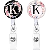 2Pcs A-Z Letter Badge Reels Holder Retractable with ID Clip for Nurse Name Tag Card Cute Nursing Doctor Teacher Student Medical Work Office K