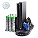 FastSnail Vertical Stand Cooling Fan for Xbox One X, Dualshock Controller Charging Station for Xbox One X with Discs Storage and Charging Indicator