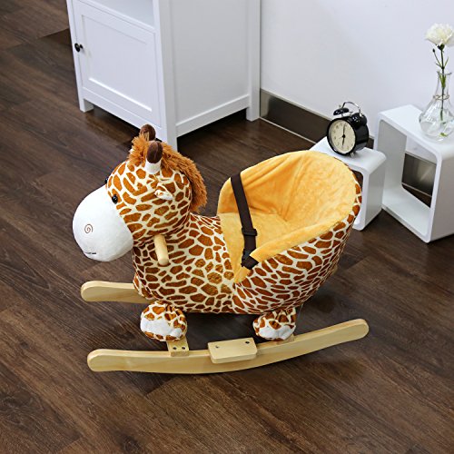 Peach Tree Rocking Horse Giraffe Rocker for Baby Ride on Giraffe Plush Wooden Riding Rocker with Sound, w/Seat Belts - Thumbnail 3