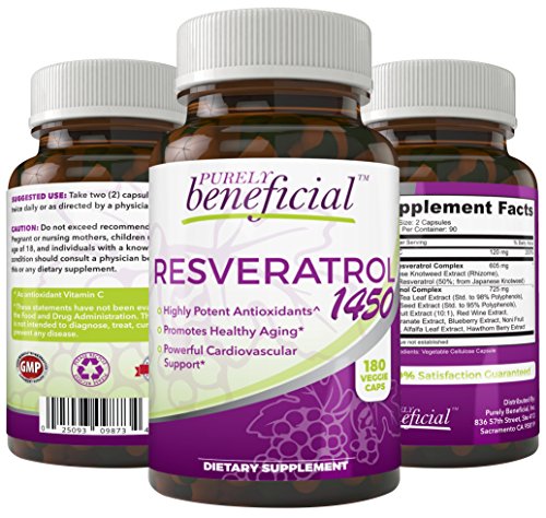 RESVERATROL1450 - 90day supply, 1450mg per Serving of Potent Antioxidants & Trans-Resveratrol, Promotes Anti-Aging, Cardiovascular Support, Maximum Benefits