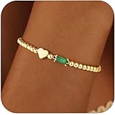 DCDJGMAJ Valentines Gifts for Her - Dainty Birthstone Bracelets for Women Elastic 14K-Gold-Plated Bead Bracelet Trendy Heart Friendship Bracelets Stack Birthday Jewelry Gifts for Women
