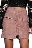 MINICOP Womens' Vintage Sexy Lace Up High Waist Bodycon Faux Suede Mini Skirt