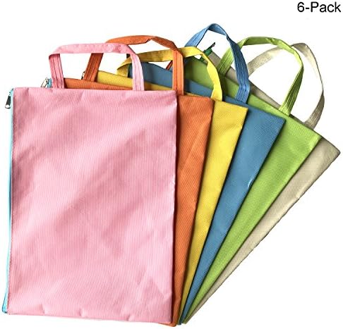 6-Pack Portable Oxford Fabric A4 Zip File Folders Bag Office Filing Storage Pouch with Zipper, Office Stationery, 6 Colors