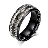 Voberry Men Women Titanium Steel Ring Rhinestone Anniversary Wedding Bands, 8mm, Size 6 to 13