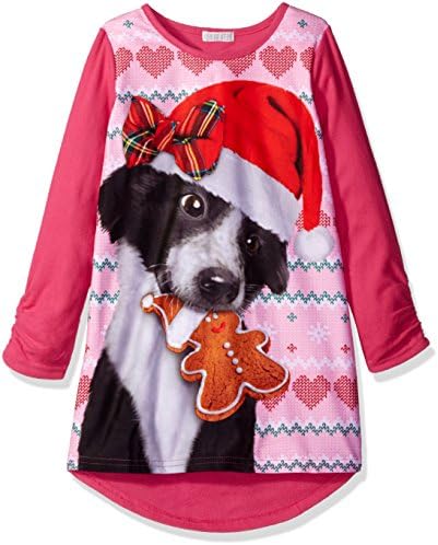 Komar Kids Girls' Big Holiday Soft Knit Flannel Nightgown, Pink Dog, xs