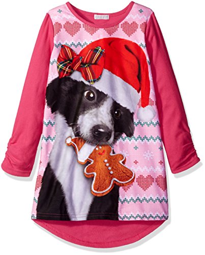 Komar Kids Girls' Big Holiday Soft Knit Flannel Nightgown, Pink Dog, xs