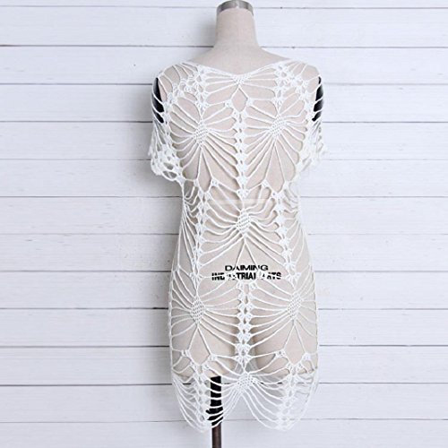 ShenPr Women Bathing Openwork Irregular Skull Net Crochet Smock Bikini Swimwear Beach Cover Up (White, XL)
