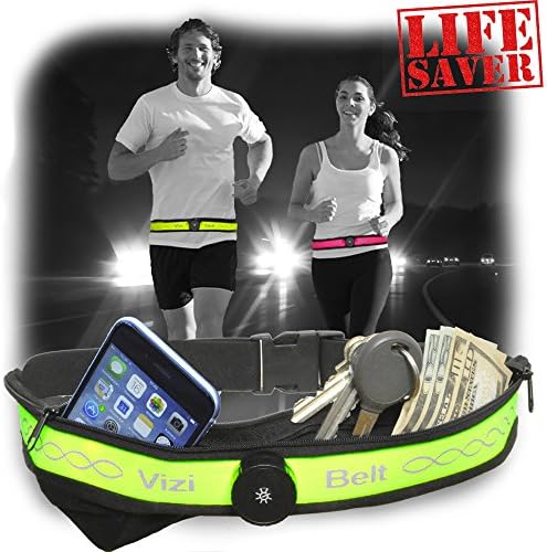 Trim Fit Life ViziBelt Sports Running Waist Belt with LED Light and Two Expandable Pockets, Green