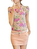 Zeagoo Women's Floral Print Short Sleeve Chiffon Top T-shirt Blouses