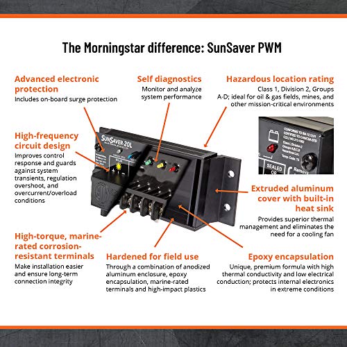 Morningstar SunSaver 6A PWM Solar Charge Controller for 12V Batteries