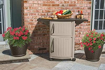 outdoor grilling prep station suncast storage table taupe brown bbq portable condiments entertainment accessories grill
