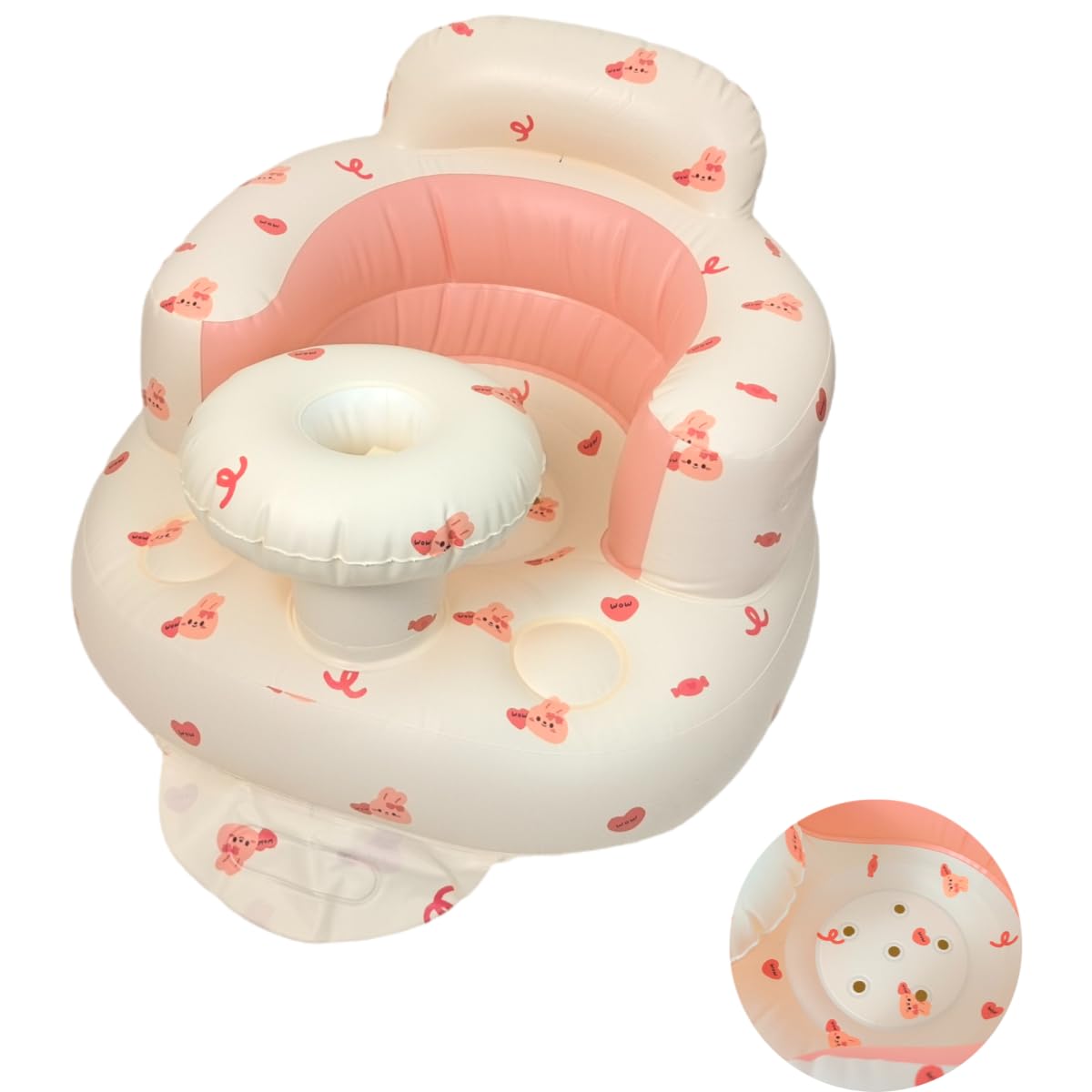 Baby Inflatable Seat for Babies 4-24 Months Built in Air Pump Infant Back Support Sofa Toddler Chair for Sitting Up, Baby Shower Chair Outdoor Seat Floor Seater Gifts (Pink Rabbit)