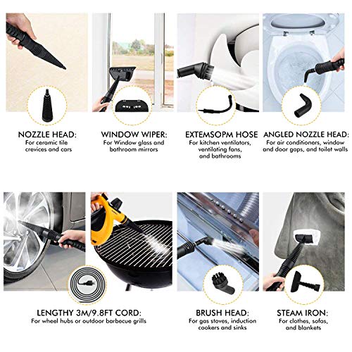 Lambow Handheld Pressurized Steam Cleaner with 9-Piece Accessory Set - Multi-Purpose and Multi-Surface All Natural, Chemical-Free Steam Cleaning for Home, Auto, Patio, More