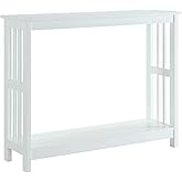 Pemberly Row Traditional Mission Console Table, White Wood Finish, 31.5" H x 11.75" W x 39.5" D, Bottom Shelf for Storage, Ar