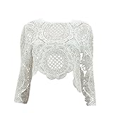 Froomer Women Sexy Lace Hollow Crop Tops Long Sleeve Zipper Blouse White L