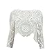 Froomer Women Sexy Lace Hollow Crop Tops Long Sleeve Zipper Blouse White L