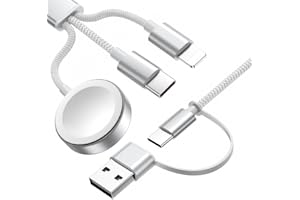 DOTIILER for Apple Watch Charger, 3 in 2 USB C Cable for iPhone Charger, Multi Fast Charging Cable Cord, Travel Essentials Compatible with iWatch Ultra/SE/10-1 & iPhone 16/15/14/Galaxy S25-22, iPad, 4FT, White