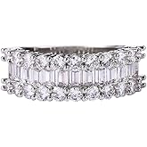 FZO Luxury Sparkling 925 Sterling Silver Shiny Full Diamond Tiny Baguette Ring CZ Diamond Multi Row Ring Eternity Engagement Wedding Band Ring for Women ST.430