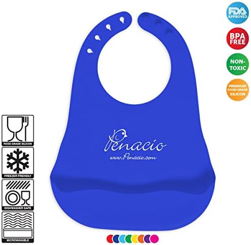 Premium Silicone Baby Bib By Penacio - Adjustable Soft Bib For Toddlers - Practical Food Pocket Design - Antibacterial &amp; Easy To Clean Food Grade Silicone - BPA Free &amp; FDA Approved (Blue)