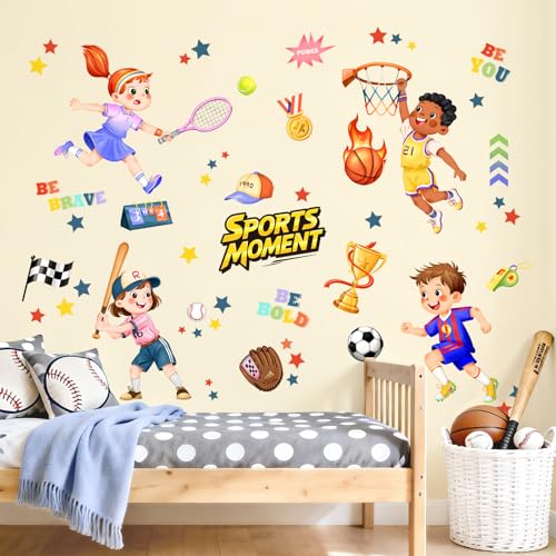 Tanlaby Sports Wall Stickers Football Decorative Vinyl Basketball Tennis Baseball for Children's Room Play Room Nursery Classroom