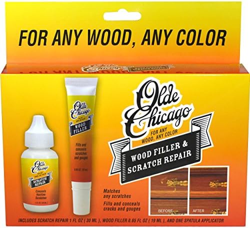 Olde Chicago Wood Filler and Scratch Repair kit for Wood Furniture and Floor. Fills and conceals Minor Scratches for Any Wood Color. Comes with 1oz Scratch Repair.65oz Wood Filler, and Applicator.