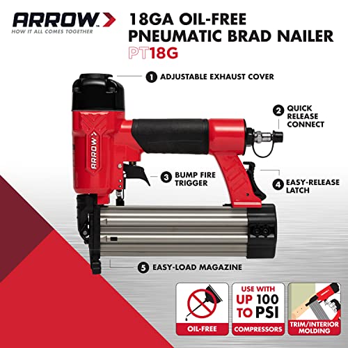 Arrow PT18G Gauge OilFree Pneumatic Brad Nailer Small Light Trim and