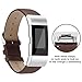 For Fitbit Charge 2 Wristband, Adjustable Genuine Leather Replacement Bands for Fitbit Charge 2 Coffee with Metal Connections